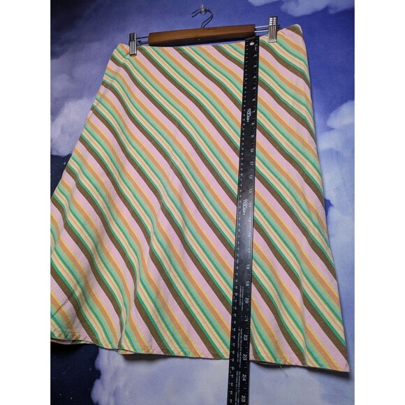 Retro Pastel Stripe A-Line Skirt Size Medium Handmade Asymmetrical Hem - Picture 4 of 4
